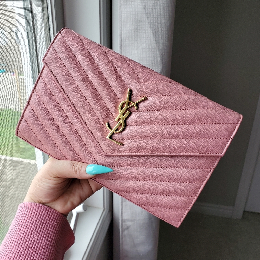 RARE Authentic Rose Pink YSL Large WOC